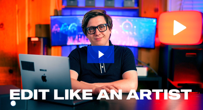 Hayden Hillier-Smith – Edit Like an Artist course logo with artistic elements symbolizing video editing and storytelling.
